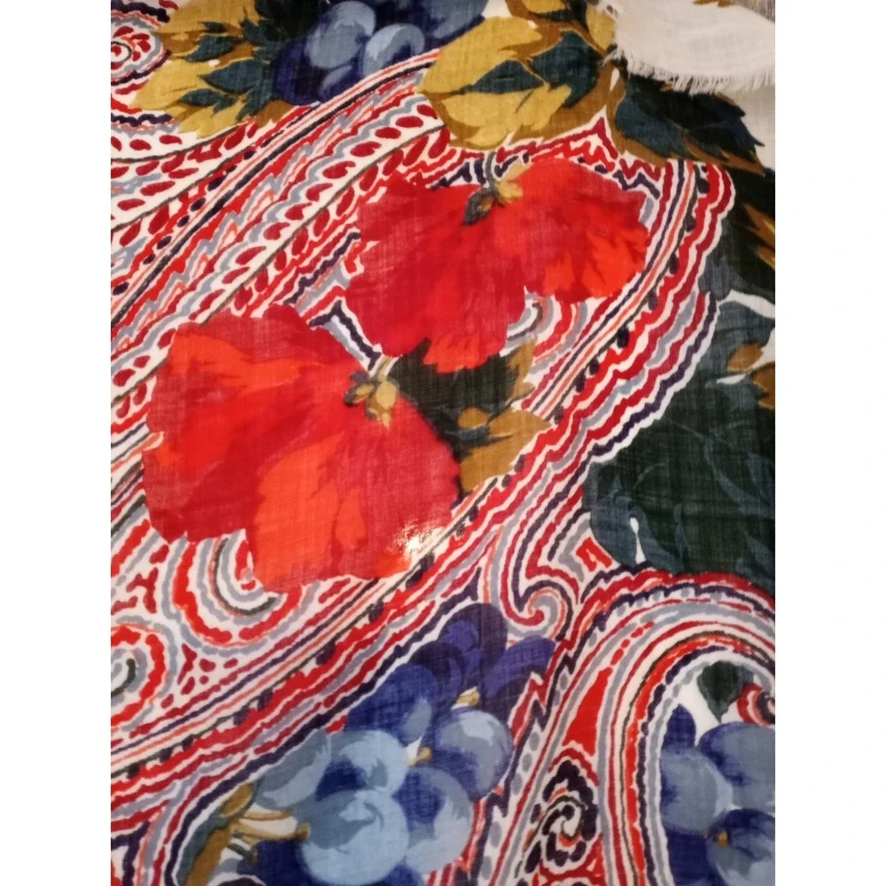 Red Pansies Purple Grapes Swirly Design Sheer Scarf Wrap Shawl Table Cover 52x52
